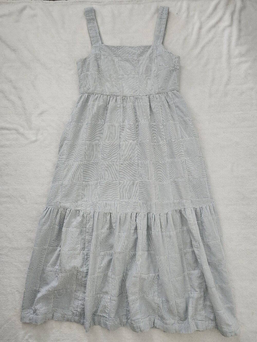 MADEWELL Seersucker Patchwork Tiered Midi Cotton Dress Sz 8 Cottagecore Coastal - Picture 5 of 15